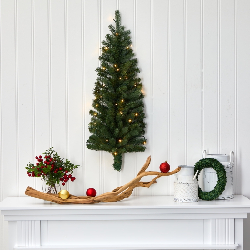 Prelit Half Christmas Tree with Minimalist Mantel Decor