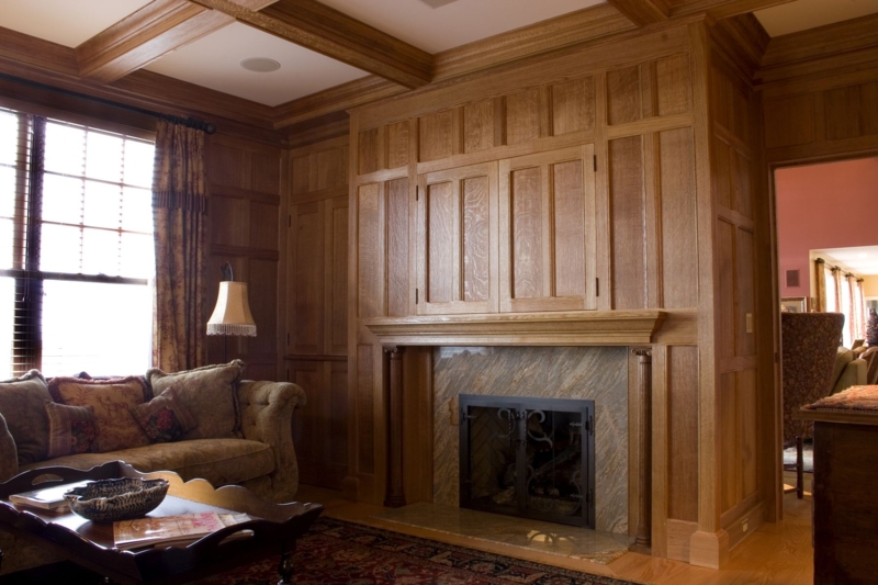 quartered oak paneled study | Oak panels, Craftsman fireplace, Fireplace