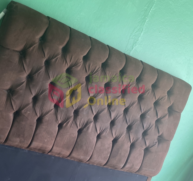 Queen Size Brown Velvet Tufted Bed Headboard