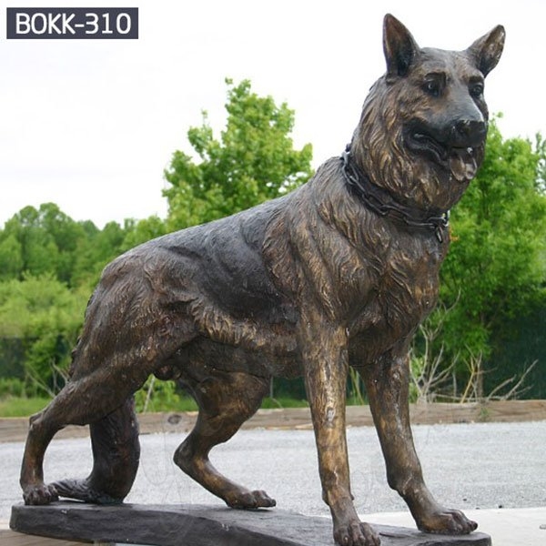 Realistic German Shepherd Bronze Statue Outdoors