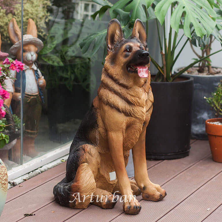 Realistic German Shepherd Garden Statue Decor