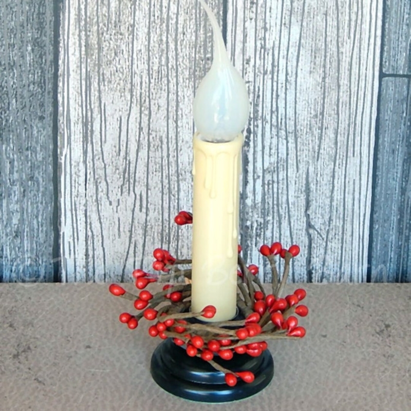 Red Berry Candle Ring with Cream Taper Candle