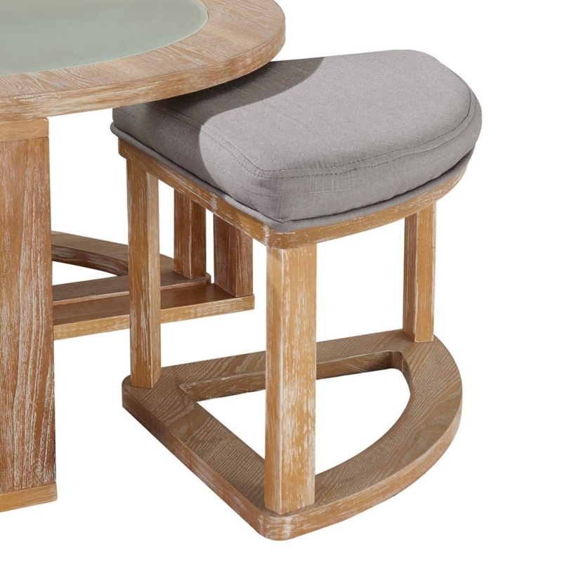 Round Wooden Coffee Table with Nesting Stools