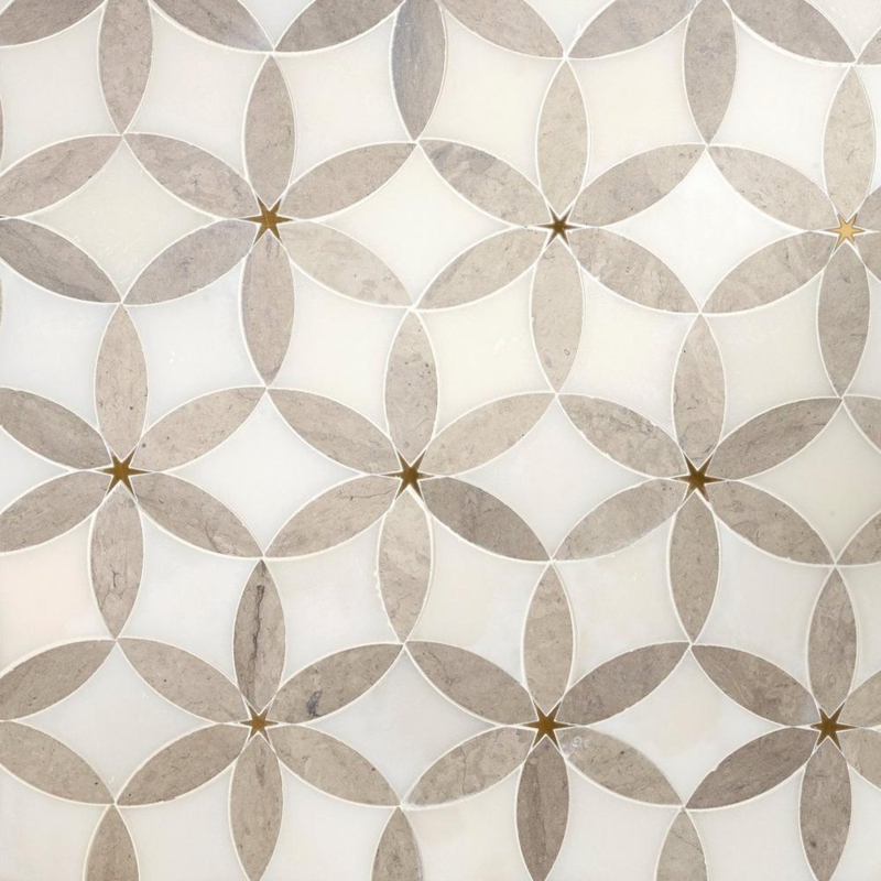 Royal White and Brass Waterjet Marble Pattern