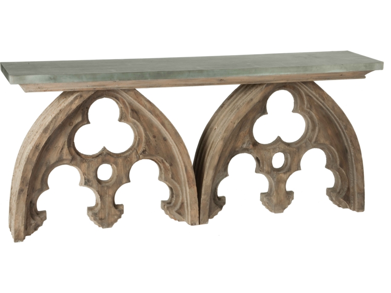 Rustic Arched Wooden Console Table with Glass Top