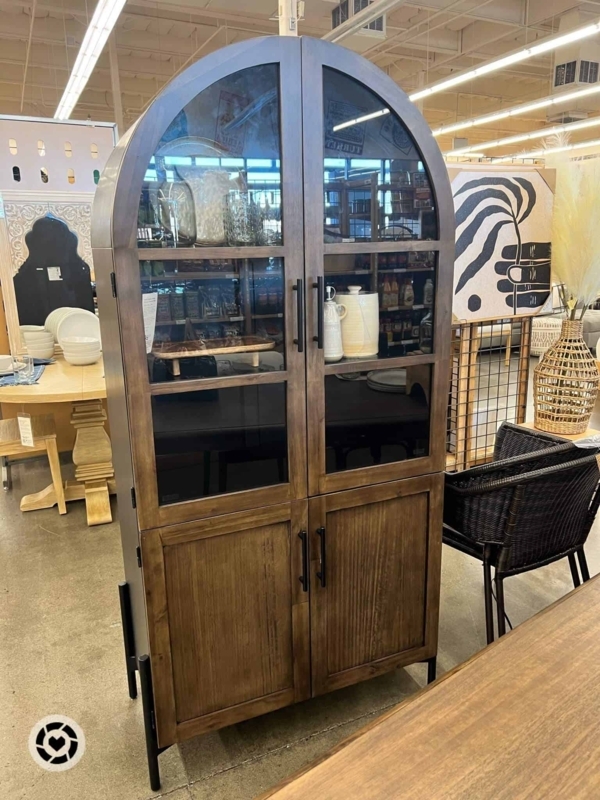 Rustic Arched Wooden Glass Door Display Cabinet
