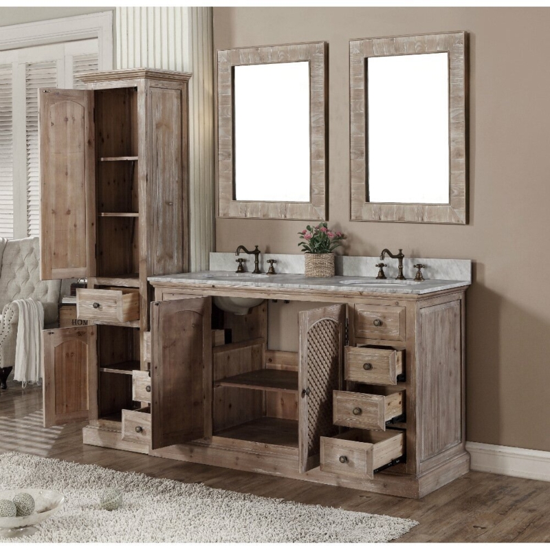 Rustic Bathroom Vanity and Linen Tower Storage Set