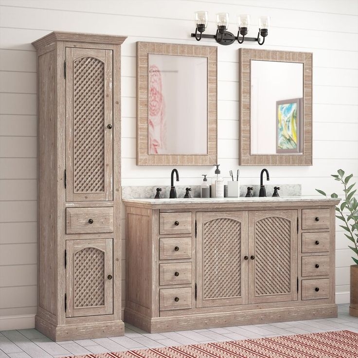 Rustic Bathroom Vanity Set with Linen Tower Storage
