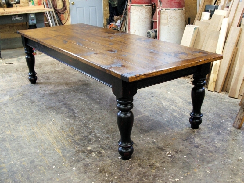 Rustic Black Farmhouse Dining Table with Wooden Top