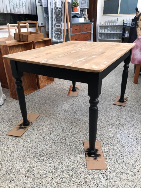 Rustic Black Farmhouse Kitchen Table with Wooden Top