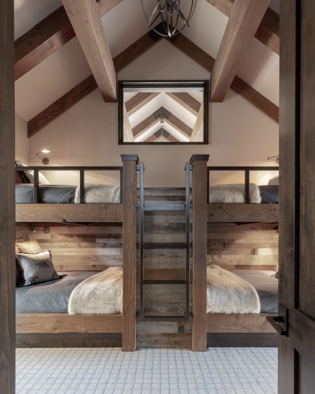 Rustic Built-In Cabin Bunk Beds with Wood Beams