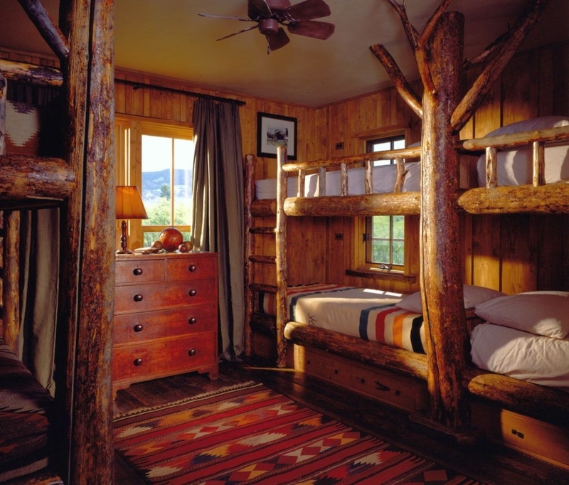 Rustic Cabin Bedroom with Natural Wood Bunk Beds