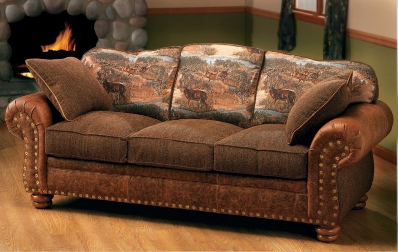 Rustic Cabin Style Sleeper Sofa with Wildlife Print