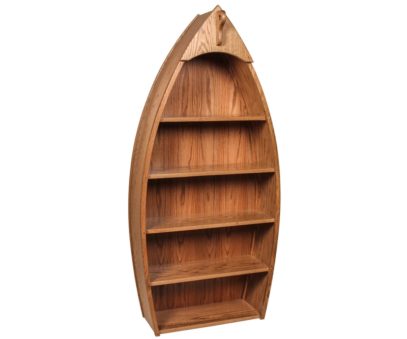 Rustic Canoe-Shaped Wooden Bookcase 72 Inch