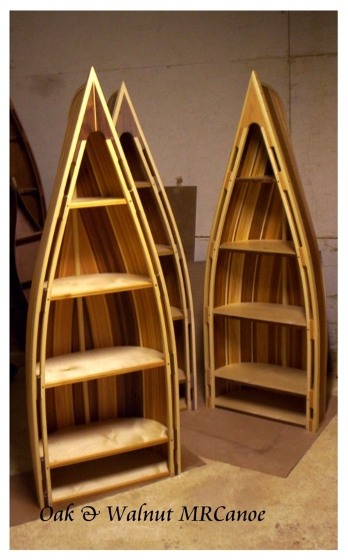 Rustic Cedar Strip Canoe-Shaped Wooden Bookcases