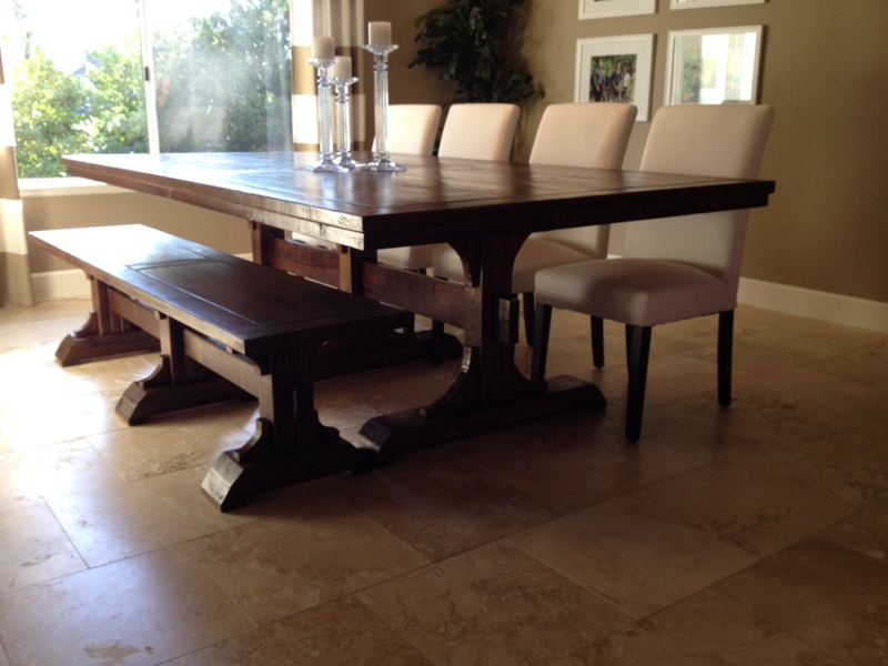 Rustic Dark Wood Farmhouse Dining Table with Bench