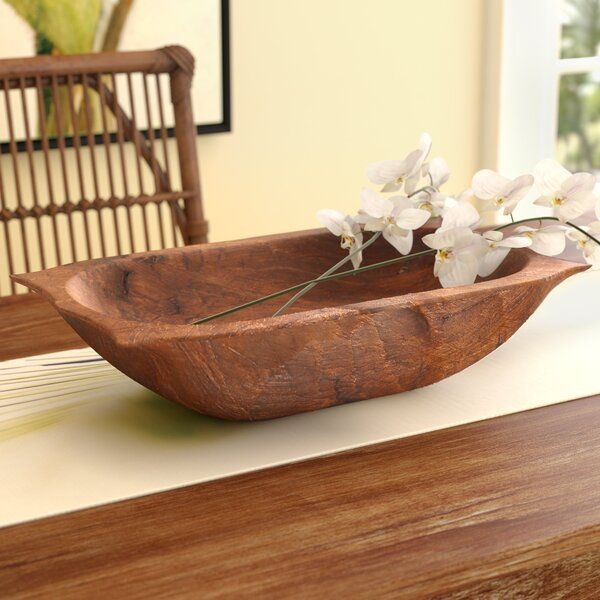 Rustic Deep Wooden Decorative Bowl with Handles