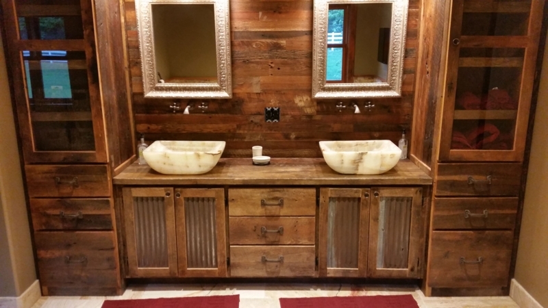 Rustic Double Vanity with Unique Vessel Sinks