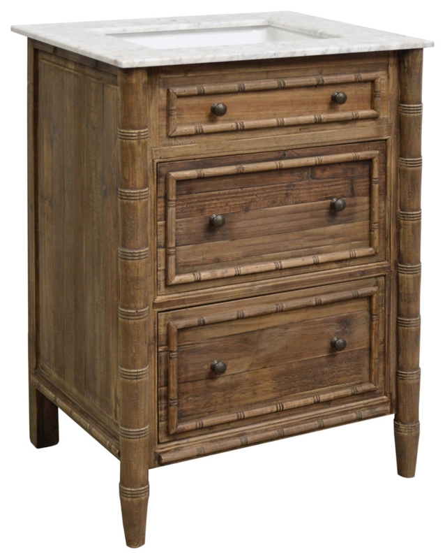 Rustic Faux Bamboo Bathroom Vanity with Marble Top