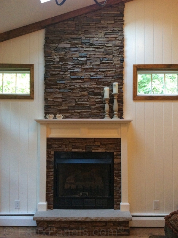 Rustic Faux Stone Fireplace Panels Design