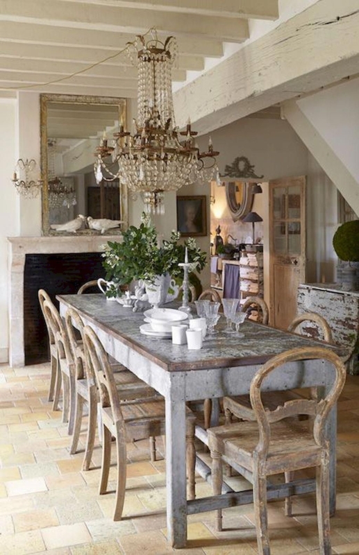 Rustic French Country Dining Room with Vintage Chairs