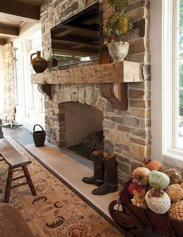 Rustic French Country Stone Fireplace Design