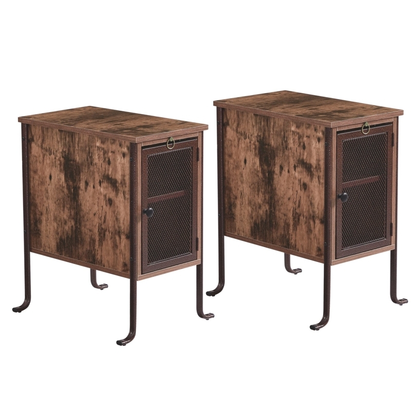 Rustic Industrial VECELO Narrow Side Tables Set