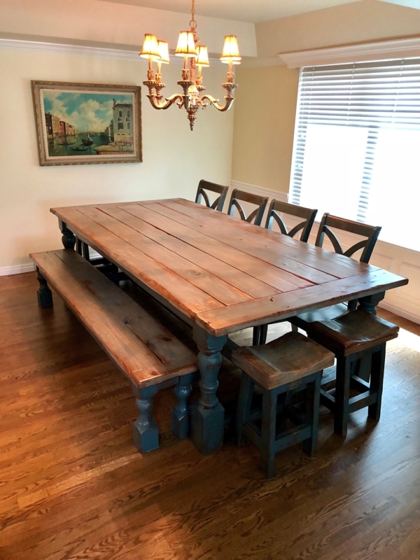 Rustic New England Farmhouse Dining Table and Seating