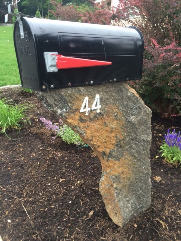Rustic Stone Mailbox Post with Black Mailbox