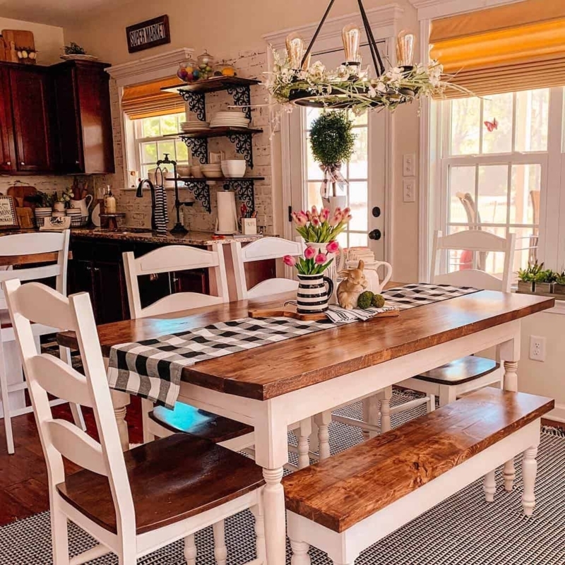 Rustic Two-Toned Wooden Dining Table and Chairs