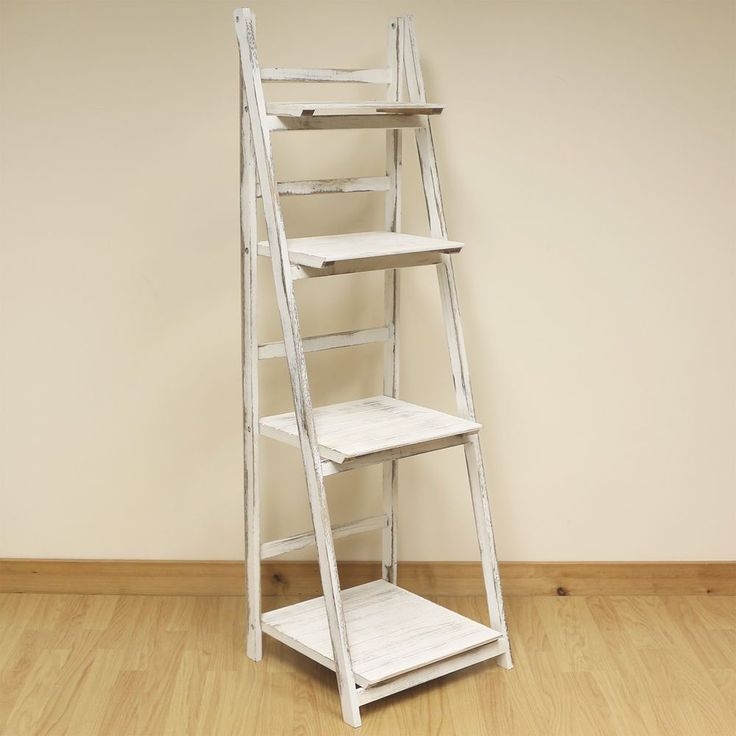 Rustic White Folding Ladder Shelves for Display