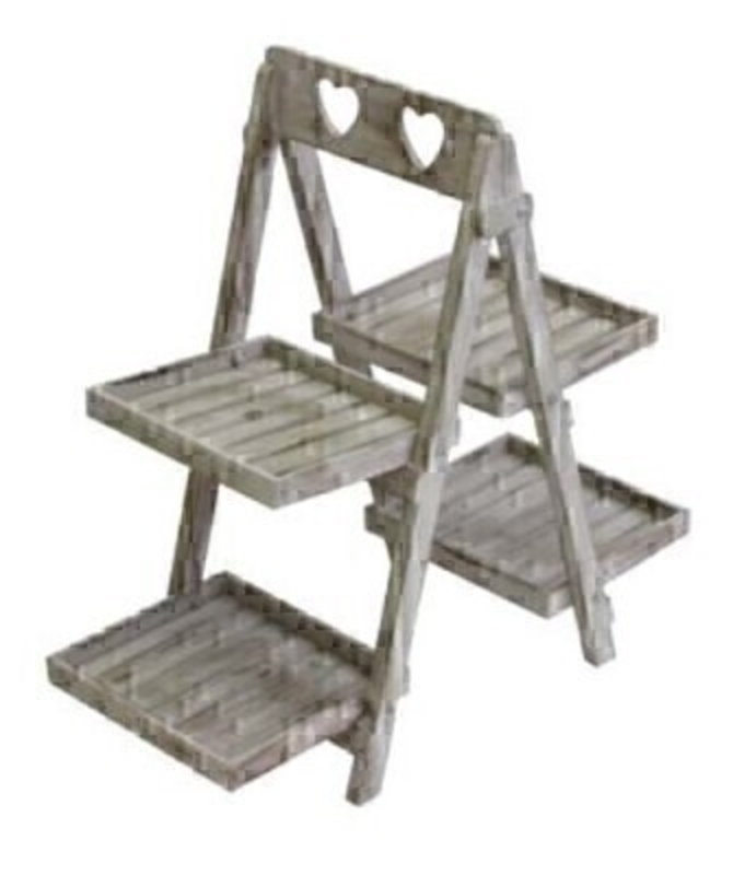 Rustic Wood Folding Display Shelf Unit with Heart Cutouts