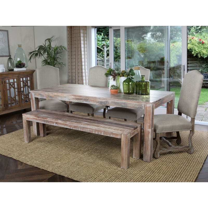 Rustic Wooden Dining Table Set with Bench and Chairs