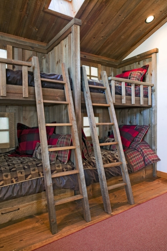 Rustic Wooden Log Cabin Loft Bunk Beds