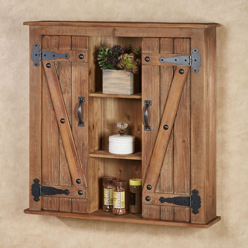 Rustic Wooden Wall Storage Cabinet with Plank Doors