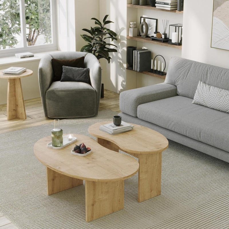 Scandinavian Oak Nested Coffee Tables in Living Room