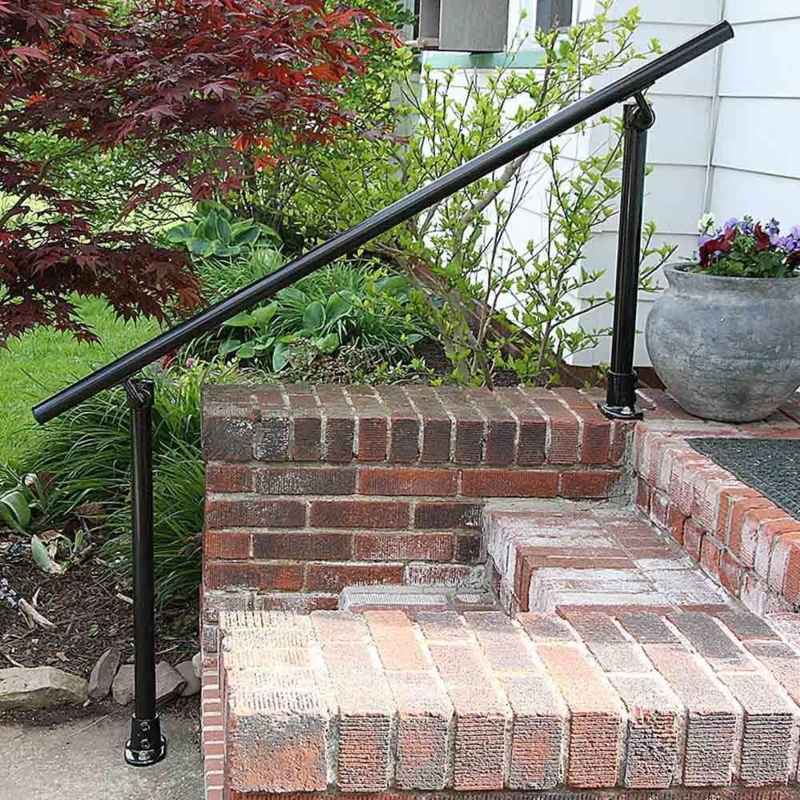 Simple Black Outdoor Stair Railings with Brick Steps
