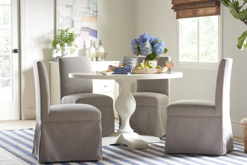 Skirted Upholstered Dining Chairs with Round Table