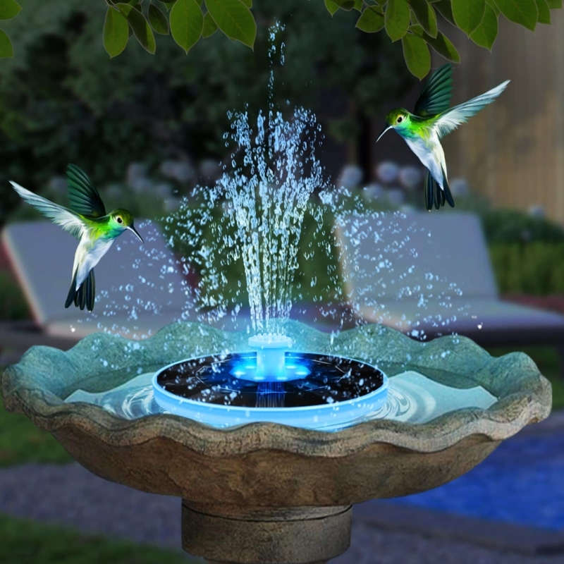 Solar Bird Bath Fountain with LED Lighting