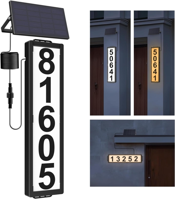 Solar-Powered LED House Number Signs for Exterior