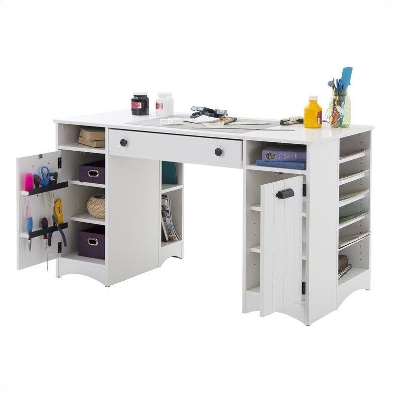 South Shore Artwork Craft Table with Storage in Pure White | Homesquare