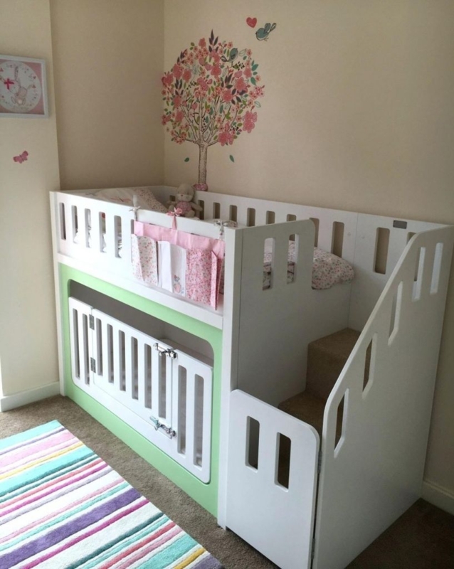 Space-Saving White Toddler and Baby Bunk Bed Combo