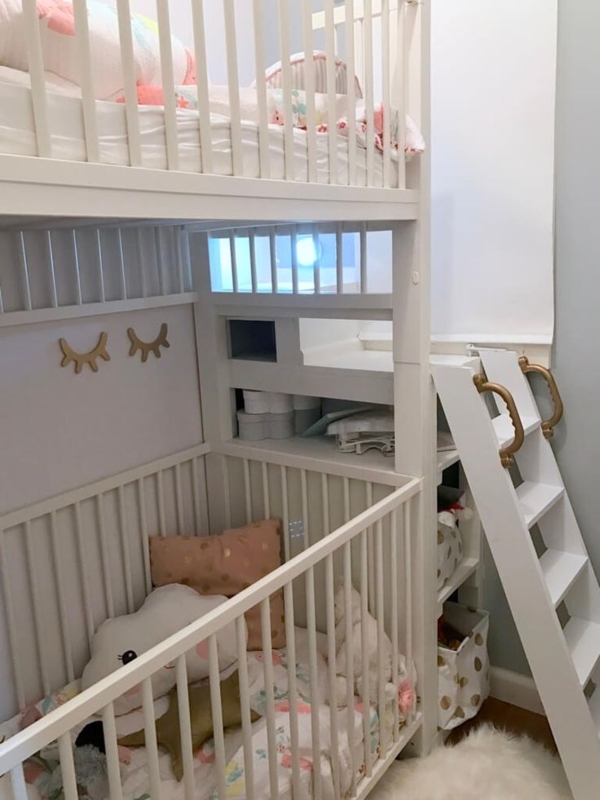 Space-Saving White Toddler Bunk Bed and Crib Combo