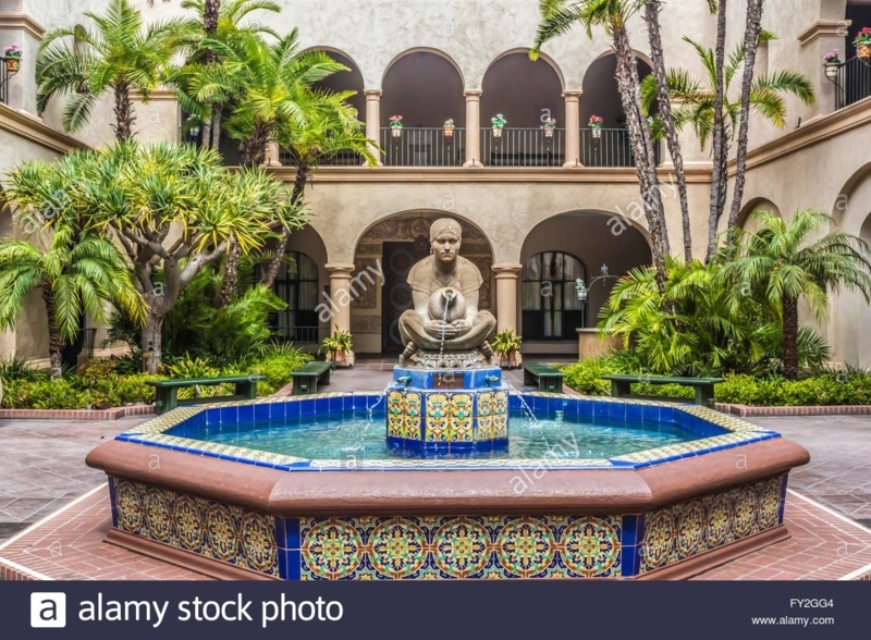 Spanish Style Courtyard Fountain with Colorful Tiles