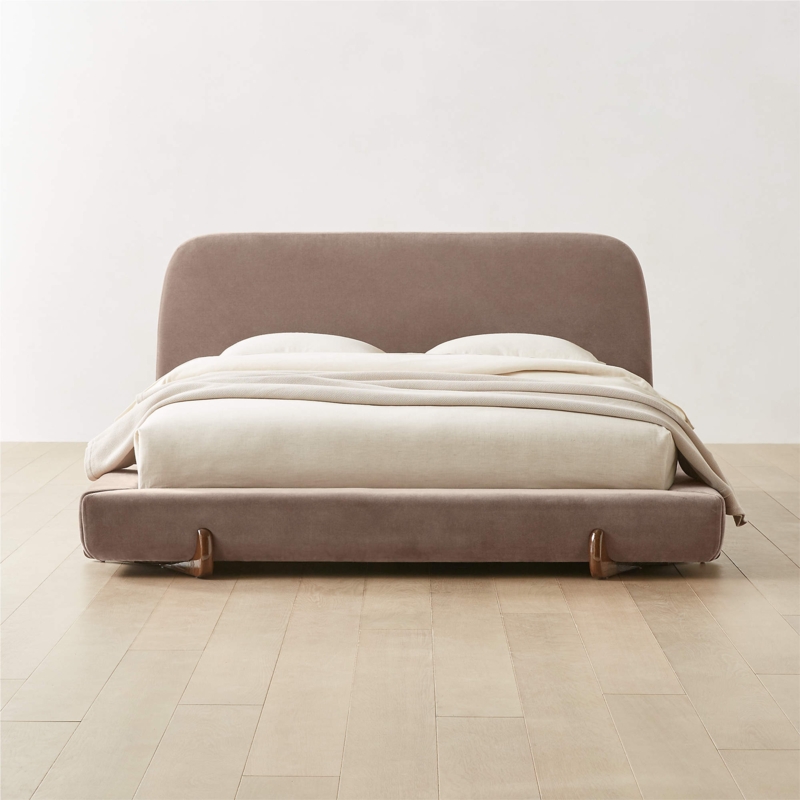 Stivale Light Brown Velvet Queen Bed Modern Design