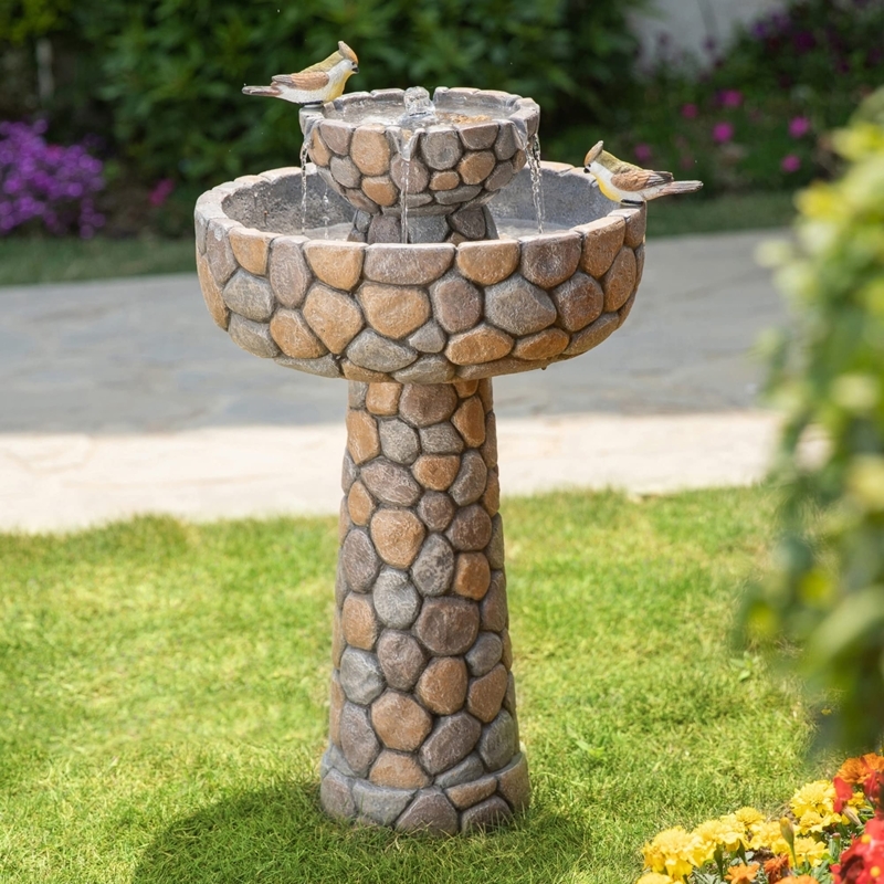 Stone-Look 2-Tier Outdoor Water Fountain with Birds