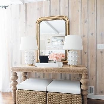 Stylish Ottomans Under Console Table for Entry Halls