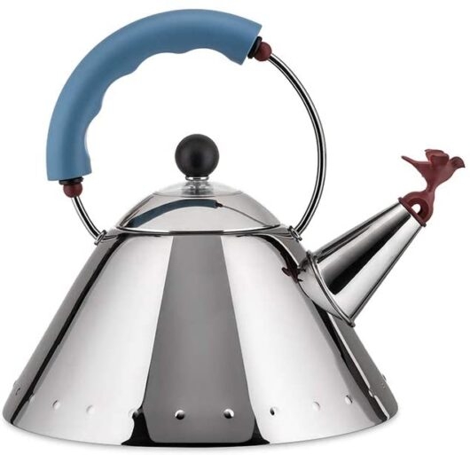 Stylish Stainless Steel Tea Kettle with Blue Handle