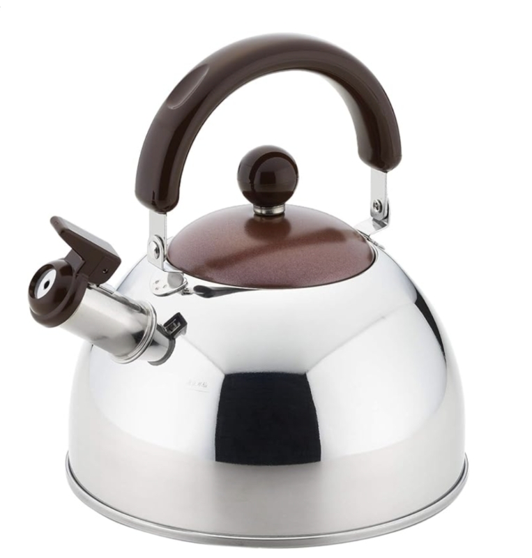 Stylish Stainless Steel Tea Kettle with Brown Handle