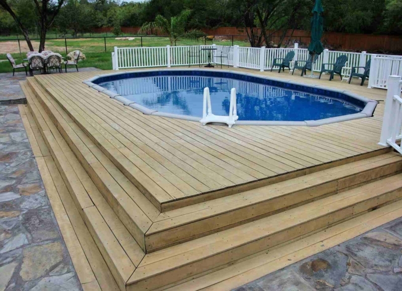 Stylish Wood Decking Around Above-Ground Pool